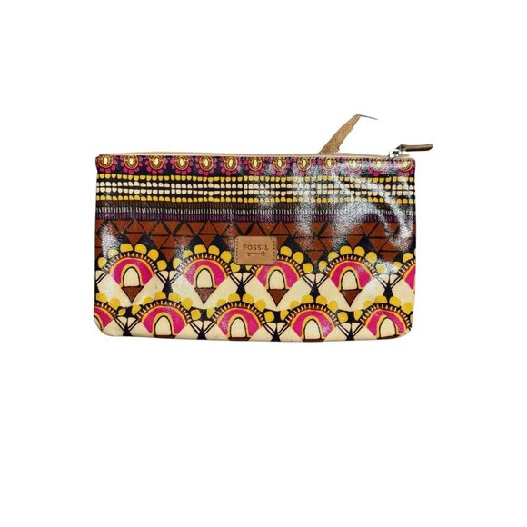 Fossil Key-Per Multicolor Printed Canvas Zip Pouch Clutch - Picture 1 of 5